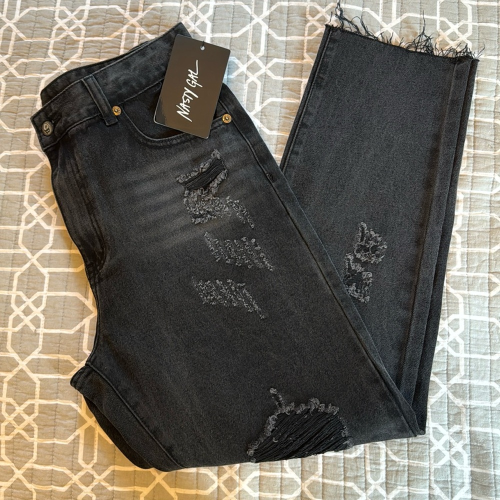 NWT black Nasty Gal Shred So Distressed Denim jeans size 12